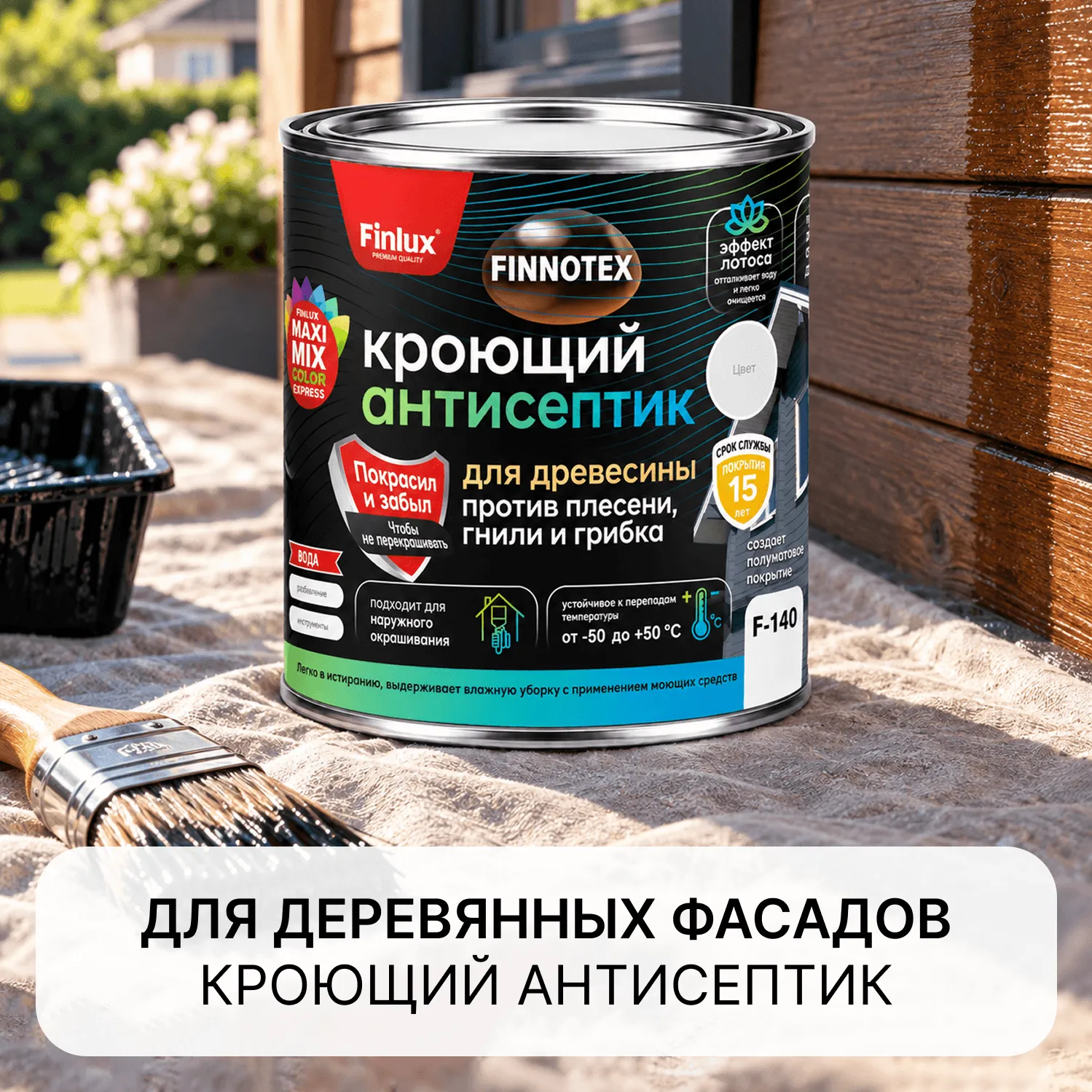 Кроющий антисептик для древесины против плесени, гнили и грибка Finlux Finnotex F-140